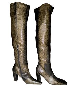 Soul Princess Natasha Green Snakeskin Knee High Boots Size 8 Y2K